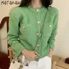MATAKAWA Long Sleeve Sweater Coat Women Round Neck Single Breasted Woman Sweaters Loose Pocket Thick Stitch Knitted Cardigan 210513