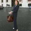 Jesień Koreański Office Women Blazer Spodnie Garnitury Ustawia Lace-UP + Szeroki Noga Karusterza Stroje Waries Workwear 210518