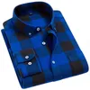 100% Cotton Flannel Men's Plaid Casual Shirt, Regular-fit Long-sleeved Button-down Collar Spring Autumn Male Social Shirt 210721