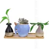 6Pcs Flowerpot Wooden Bamboo Tray Stand Indoor Plate Nursery Plant Holders Garden Saucers Storage Desktop Bonsai Decoration 210615