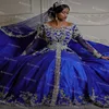 Traditional Royal Blue Morrocan Wedding Dress 2021 Plus Size Long Sleeve Satin Country Gothic Bride Dresses Elegant Appliques Lace Bohemian Muslim Bridal Gowns