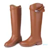 Europa och Amerika Lady Buckles Martin Boots ￤kta l￤derkvinnor Straight Boot Knight Chaussure Mujer Plus Size 41