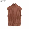 Spring Women Fashion Sleeveless Casual Slim Knitting Vest Sweater Ladies Chic Turtleneck Eight Twist Pullovers Tops S563 210420