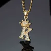 Crystal Zircon Alphabet Pendant Necklace for Women Gold Crown Initial Letter Hip Hop Chain Jewelry Collier Bijoux
