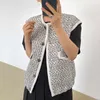 Korjpaa Kvinnor Västar Sommar Koreanska Chic Ladies Retro Runda Neckbaned Pocket Single-Breasted Ärmlös Tweed Vest Jacka 210526