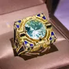 Fashion Geometric Square Shaped Gold Finger Rings Men Buddhism Chakra Henna Filled Round Zircon Stone Ring Jewelry Z3P332 Cluster240Y