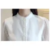 Blusas mulher oco lace chiffon blusa branco blusa senhoras tops manga longa blusa mulheres tops e blusas c212 210426