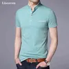 Liseaven män Mandarin Collar T-shirt Basic tshirt Male Short Sleeve T Shirt Helt ny Topstees Bomull T-shirt G1222