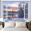 View from the window Tapestry wall fabric scenery hanging cloth deco living room home background mural covers bed tap14 210609