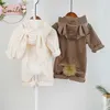 Autumn Baby Boy Clothes Girl Hooded Romper Jumpsuit born Spring Winter Bunny Bear Cartoon Costumes Roupa 211011