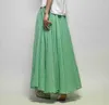 Cotton Linen Maxi Skirt Women Spring Summer Elastic Waist Vintage Solid Pleated Long s Mori Girl Boho Beach QH1725 210609