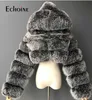 Echoine vrouwen winter faux bont gewas jas harige bijgesneden teddy jassen jassen pluizige toplaag met capuchon Manteau Plue maat 5XL Y0829