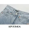 Kvinnor Mode Side Fickor Faded Wide Leg Jeans Vintage High Waist Zipper Fly Denim Kvinna Trousers Mujer 210416