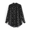 Za Floral Print Long Shirt Women O Neck Long Sleeve Loose Elegant Blouse Female Fashion Front Button Irregular Office Top 210602