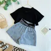 Enfants Vêtements Ensemble D'été Crop Tops T-shirt + Short En Jean 2 pcs Fille Tenues Bébé Filles Vêtements 4 5 710 à 12 ans A3825