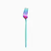 Dinnerware Sets Rainbow Color Cutlery Long Ice Spoon Tea Fork Stainless Steel Tableware Wedding Kitchen Utensils Flatware