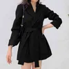 [DAT] Zwart Tweed Kleed Kraag Jas verdikt Medium Lengte Small Suit Vrouwen Koreaanse Mode Lente en Herfst GX964 210428