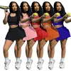 New Summer Women tank top crop top+mini skirt two piece dress plus size S-outfits Embroidery tracksuits fitness sleeveless T-shirt+miniskirts 2pcs sets 4802