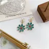 Green Daisy Stud Earrings For Women Dripping Oil Petal Flower Sunflower Short Simple Fashion Jewelry Accessories