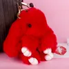 Bunny Peluche Toy Keychain Rex Rex Véritable Fourrure de lapin Chaînes pour femme Sac Jouets Poupée Poupée Fluffy Pom Belle Pompon KeyRing