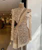 Seksi Payetli Kokteyl Elbiseleri Uzun Kollu Yan Yarık Balo Elbise Kadın Parti Elbiseler De Boncuk Vestidos EE