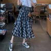 Vintage Plaid Irrégulière Jupe À Volants Femme Taille Haute Plissée Tulle Longue Été Mode Coréenne Faldas Mujer Étudiants 210421
