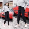 Cintura média de malha calças harem mulheres cordão cordão bolsos magro sweatpants pantalon femme 210520