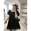 HXJJP Summer Dress Women's Square Collar Loose Female Fashion Slash Neck Off The Shoulder White Black Mini 210607