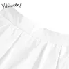 Yitimuceng Weiß Falten Zipper Rock Frauen Hohe Taille Mini A-Line Solide Sommer Vintage Büro Dame Mode Röcke 210601