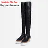Boots Plus Size 34-43 Over The Knee Women Square High Heels Thigh Chunky Platform Punk Shoes Stretch Ladies