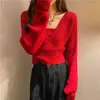 Frühling Herbst Frauen sexy Pullover Ladies Jumper Korean Langarm gefälschter zweiteiliger Schultergestrickter Pullover Tops 210518