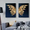 Schilderijen Abstract Luxe Marineblauwe Kleur Achtergrond Gouden 3D-effect Vlindervleugels Ontwerp Gevoel Frameloos Canvas Afdrukken Thuis 4528983