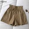 Neploe High Waist Hip Elastic Shorts Women Pocket Design Solid Summer Outwear Shorts Feminino Simple Soft All Match 210510