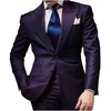 Purple Two Piece Peaked Lapel Two Buttons Men Wedding Suits Groom Tuxedos 2022 Custom Made Groomsmen Formal Wear (Jacket+Pants) Prom Party Blazer