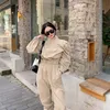 Gelenler Kore Bahar Zarif Vintage Rahat Standı Yaka Uzun Kollu Tulumlar Kadınlar Yüksek Bel Rompers 210519