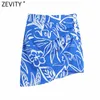 Zevity Women Vintage Plets Design Floral Print Hem不規則なスカートFaldas Mujer女性サイドジッパーボタンMini Vestidos Qun791 210721