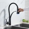 Saeuwtowy Chrome LED Kitchen Faucet with Black Hose one Handle one Deck Mounted Sink Mixer Tap 360 Rotatble Basin Faucet 210724