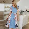 Papillon Stampa Abiti da donna Nuovo arrivo Casual manica corta Patchwork Vestito estivo Beach Party Sun Midi Dress Donna 210415