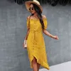 Polka Dot Ruffle Slip女性のドレス夏のレジャーホリデーストラップレスハイウエストミディドレスファッションカジュアルな女性Bphoロングドレス210514
