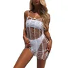 Femme plage robe couleur unie col en U sans manches une pièce évider Bikini couvre pour l'été blanc noir femmes maillots de bain