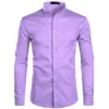 Chemise habillée rose à col bandé pour hommes Marque à manches longues Chemise boutonnée décontractée Travail Chemise décontractée avec une poche 2XL 210522