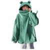 Damen Hoodies Sweatshirts Plus Size Sweatshirt Stitching Cute Frogs Pullover Pocket Zipper Hooded