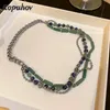 Chains Ropuhov 2021 925 Silver European Necklace Female Fashion Green Stone Bead Chain Net Red Clavicle Design Retro
