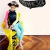 2pcs/set Unisex Quick-drying Sunscreen Split Type Long Sleeve Swimwear Letters Print Muslim Style Swimsuit for Boy Girl Children