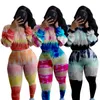 Zooffbb Tweedelige Tie Dye Set Lange Mouwen Top + Sweatpants Lounge Darw Matching Sets Tracksuit Outfits Fall Clothes Jogging Suits Y0625