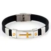 New Lnrrabc Black Color Cross Silicone Titanium Steel Bracelet Men's Hand Ring Cuff Bracelets Bangles for Men Fashion Jewelry Q0719