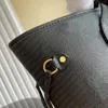 Top -Qualität Handtaschen einfache schwarze Frauen Einkaufstaschen Voller echter Lederbuchstaben geprägt Luxurys Designer Totes Neverfuii -Verbundtasche mit Datum Code