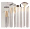 Leuke make-up borstel set voor blending foundation poeder blozen oogschaduw, witte cosmetische borstels met synthetische borstel veganistische borstel, 12st veganisten vriendelijk