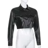 High Street Short Leather Jacket Kvinnor Koreanska Chic Black Moto Kvinna Spring Streetwear Långärmad Faux Top 210604