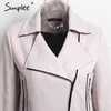 Vintage fashion zipper basic suede coat motorcycle jacket Women outwear Pink belted short winter jackets 210414
